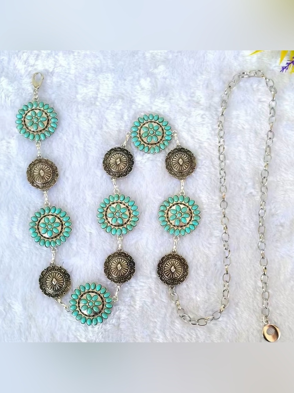 Western Belt Turquoise Floral Medallion Statement Belt